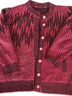 Vintage Pink and Black Patterned Cardigan Sweater